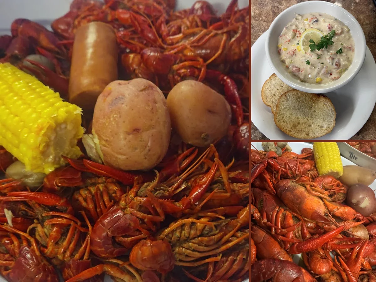 Seafood plates on a casual restaurant table