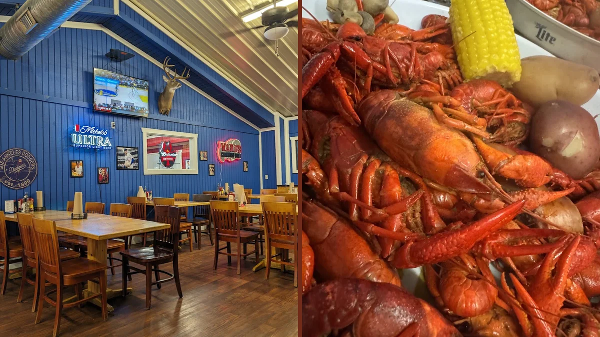 Seafood plates on a casual restaurant table